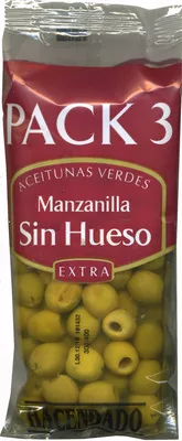 Aceitunas verdes deshuesadas Hacendado 525 g (neto) (3 x 175 g) , 225 g (escurrido)  (3 x 75 g), code 8480000330666