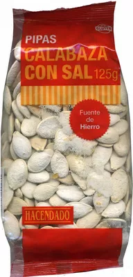 Semillas de calabaza con cáscara tostadas con sal Hacendado 125 g, code 8480000348050