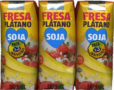 Bebida de soja fresa plátano Hacendado 990 ml (3 x 330 ml), code 8480000396174