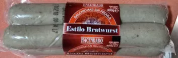 Salchicas cocidas estilo bratwurst Hacendado 400 g, code 8480000530585