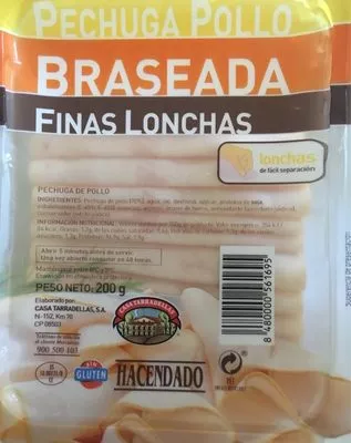 Pechuga pollo braseada finas lonchas Hacendado 200 g, code 8480000561695