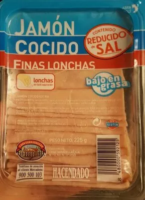 Jamón cocido finas lonchas bajo en sal Hacendado , code 8480000592125