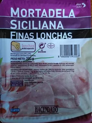 Mortadela siciliana finas lonchas Hacendado 200 g, code 8480000593207