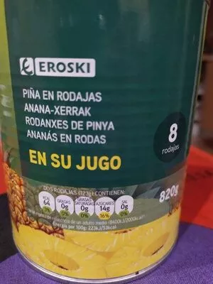 Piña en rodajas en su jugo Eroski 820 g, code 8480010002935