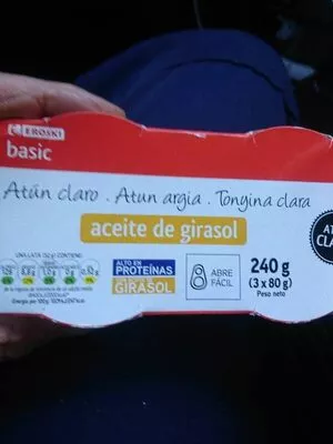 Atún claro en aceite de girasol Eroski 3 x 80 g, code 8480010004380