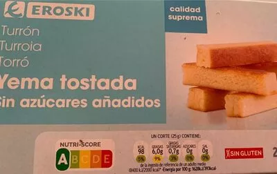 Turron de yema tostada sin azucares añadidos Eroski , code 8480010022155