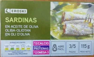 Sardinas en aceite de oliva Eroski 115 g, 3/5, code 8480010110319