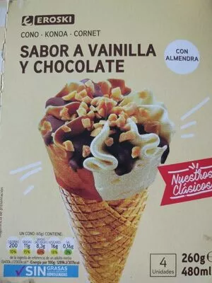 Cono sabor a vainilla y chocolate Eroski , code 8480010114386