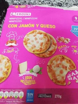 Mini pizzas jamón y queso Eroski , code 8480010120844