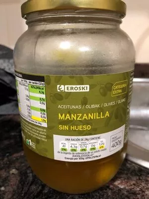 Aceitunas manzanilla sin hueso Eroski , code 8480010137125