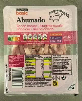 Bacón cocido ahumado Eroski 200 g, code 8480010148176