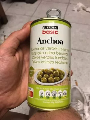 Aceitunas rellenas de anchoa Eroski 150 g (350 g peso neto), code 8480010165340