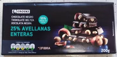 Chocolate negro 25% avellanas enteras Eroski 200 g, code 8480010165616