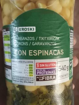 Garbanzos con espinacas Eroski , code 8480010167627