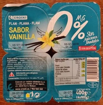 Flan sabor vainilla Eroski 4 x 100 g, code 8480010180510