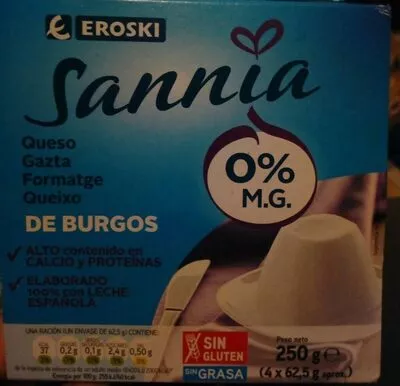 Queso fresco 0% - Eroski Sannia Eroski 4x62,5g, code 8480010186857