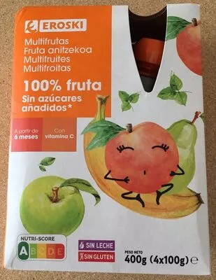 Multifrutas 100% fruta sin azúcar añadido Eroski 4 x 100 g, code 8480010192100