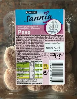 Albóndigas de pavo Eroski 375 g, code 8480010226799