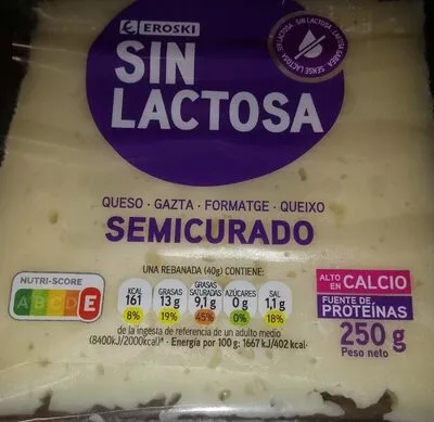 Sin Lactosa Queso Semicurado Eroski 250 g, code 8480010292671