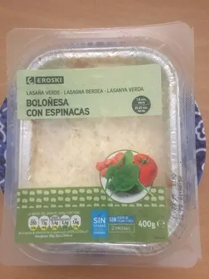 Lasaña de boloñesa con espinacas Eroski 400 g, code 8480010298987