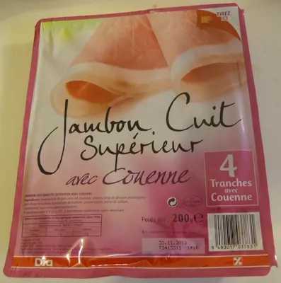 Jambon Cuit Supérieur avec couenne Dia 4 tranches Dia 200 g, code 8480017037831