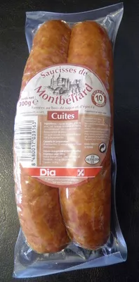 Saucisses de Montbéliard fumées et cuites Dia Dia 300 g, code 8480017039163