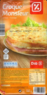 Croque monsieur jambon-fromage Dia 280 g (2 croques monsieurs de 140 g), code 8480017350572