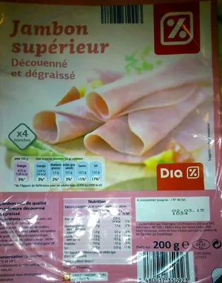 Jambon supérieur découenné et dégraissé Dia 200 g , code 8480017350923