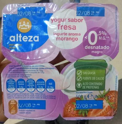 Yogur sabor fresa Alteza 500 g (4x125g), code 8480024649348