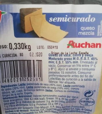 Queso mezcla semicurado Auchan , code 8480029252581