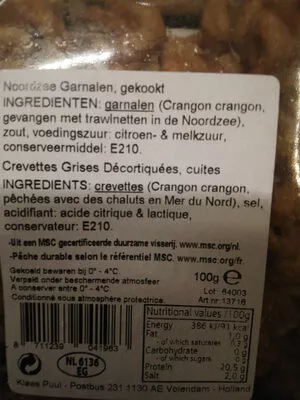 Noordzee Garnalen, gekookt Klaas Puul 100g, code 8711239041963