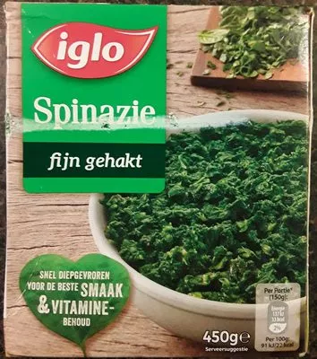 Spinazie fijn gehakt Iglo 450g, code 8717774262764