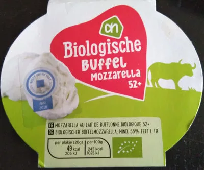 Biologische Buffelmozzarella 52+ Albert Heijn 125 g, code 8718906132597