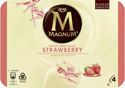 Magnum Batonnet Glace Chocolat Blanc Fraise x4 440ml Magnum, Miko, Unilever 360 g, code 8722700054375