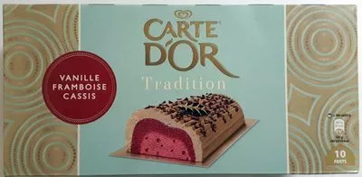 Bûche Tradition, vanille framboise cassis Carte d'Or, Unilever 1 l, 565 g (10 parts), code 8722700174264