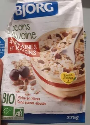 Flocons d'Avoine 4 graines et raisins Bjorg 375 g, code 9296257748937