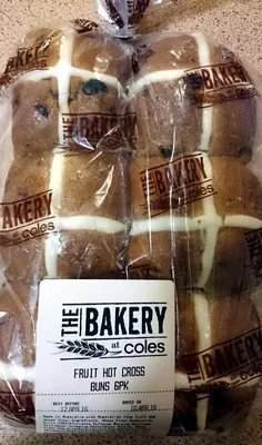 Fruit Hot Cross Buns The Bakery at Coles, Coles 6 Pack, code 9300601410026