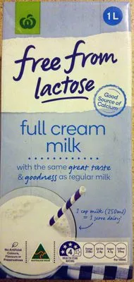 Free From Lactose Full Cream Milk Woolworths 1L, code 9300633785529