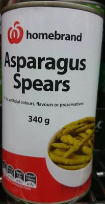 Homebrand Asparagus Spears Homebrand, Woolworths 340g, code 9300633991616