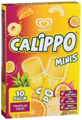 Calippo Minis Tropical 10 Pack Streets, Calippo, Unilever 575ml 10 Pack, code 9310016803610