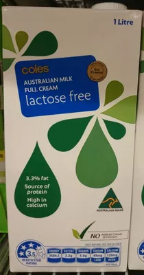 Coles Lactose Free Milk Full Cream Coles 1 Litre, code 9310645094663