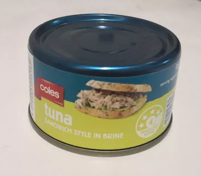 Tuna sandwich style in brine Coles , code 9310645095189