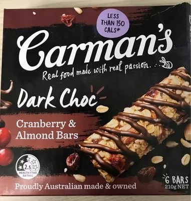 Carman's Dark Choc cranberry & Almond Bars Carman's , code 9319133332782