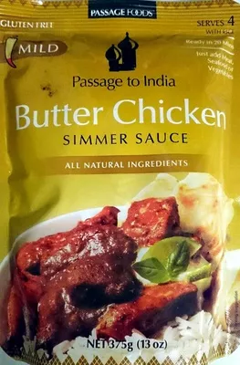 BUTTER CHICKEN SIMMER SAUCE Passage to India, Aldi 375g, code 9325763000038