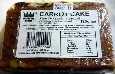 Carrot Cake Muffin King, Kerin Fine Foods Co PTY LTD 120g, code 9333262000046