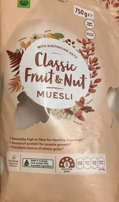 Classic Fruit & Nut Muesli Woolworths 750 g, code 9339687012916