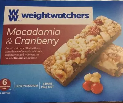 Barres de Céréales Noix Macadamia & Cranberry Weightwatchers , code 9403110064169